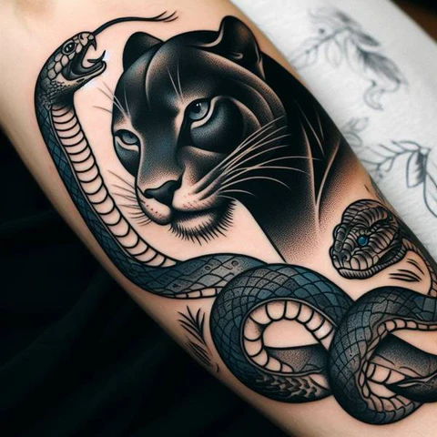 30 Sacred Snake Tattoo Ideas To Highlight Your Exclusivity! 54 Savage Panther And Snake Tattoo 2