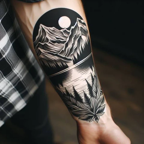 Scenic Pine Tree Tattoo
