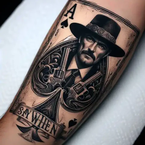 21 Dazzling Doc Holliday Tattoo Ideas To Sling Guns Like A Pro! 13 Shaded Doc Holliday Design Captured In A Spade 2