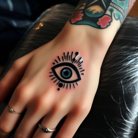 18 Engaging Evil Eye Tattoo Ideas 23 Shaded Evil Eye Hand Tattoo With Blend Of Fineline