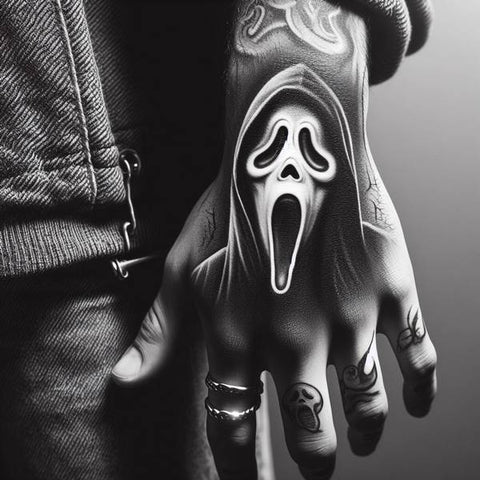 Shaded Ghostface Tattoo On Hand