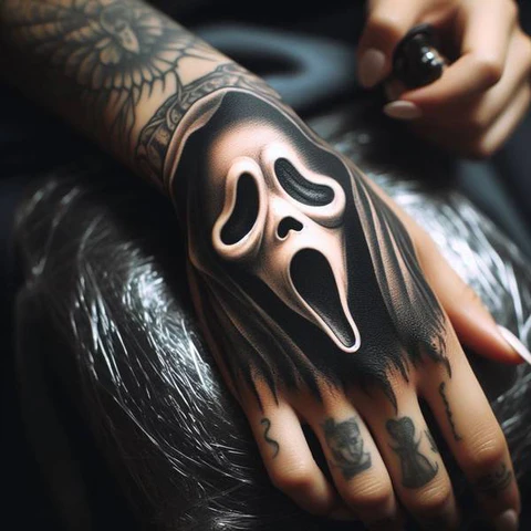 Shaded Ghostface Tattoo On Hand2