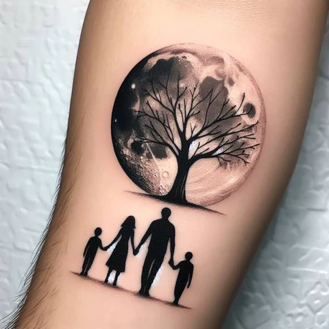 23 Fearless Family Tree Tattoo Ideas 24 Shimmering Family Tree And Moon Tattoo