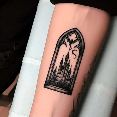 Silhouette Gothic Architecture Tattoo 2