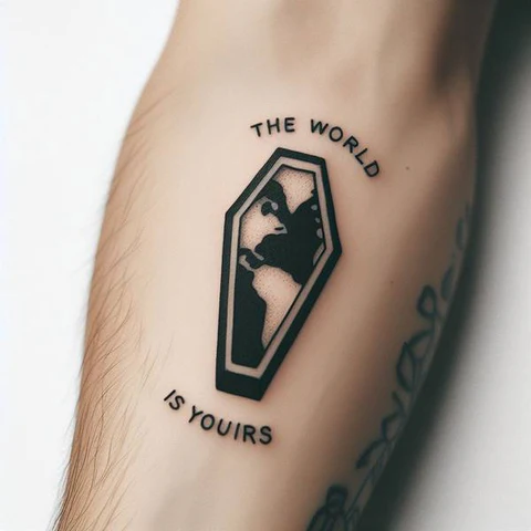 Simplistic Coffin Tattoo With The Quote