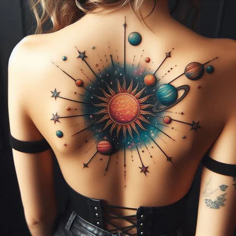 16 Dynamic Ideas For Solar System Tattoos 8 Solar System Back Tatto2