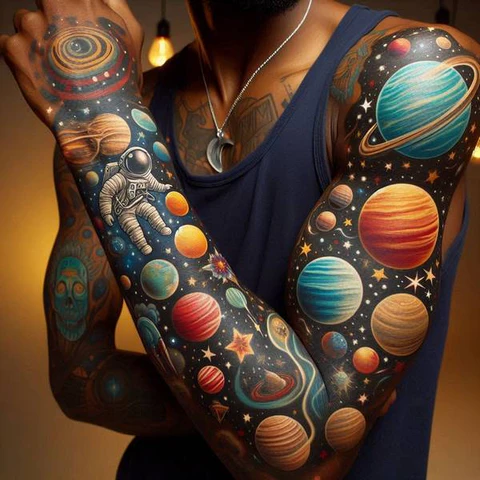 16 Dynamic Ideas For Solar System Tattoos 3 Solar System Sleeve Tatto