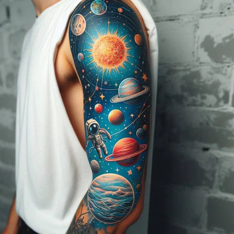 16 Dynamic Ideas For Solar System Tattoos 4 Solar System Sleeve Tatto2