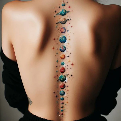 16 Dynamic Ideas For Solar System Tattoos 5 Solar System Spine Tatto