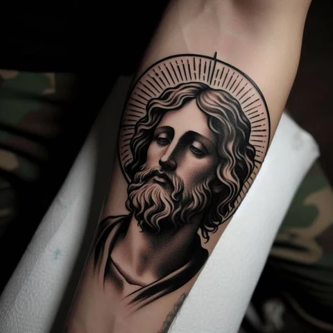 15 Sensational San Judas Tattoo Ideas 25 Somber Sand Judas Head Tattoo2