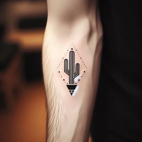23 Cactus Tattoo Ideas To Smile In The Face Of Adversary! 21 Soothing Geometric Cactus Tattoo 2