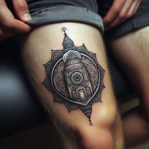 Sophisticated Above The Knee Mandala Tattoo2