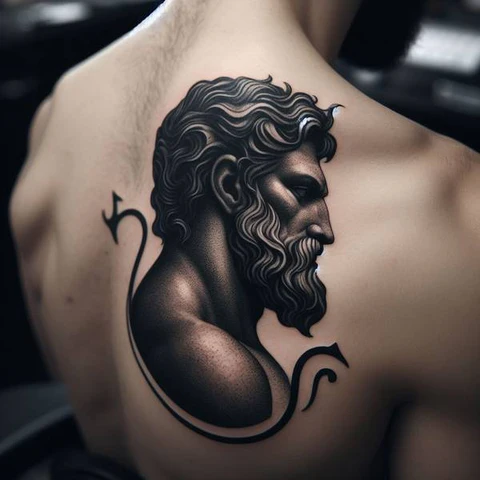 16 Peaceful Poseidon Tattoo Ideas To Control Your Emotions! 23 State Of Regret Symmetrical Poseidon Shoulder Blade Tattoo