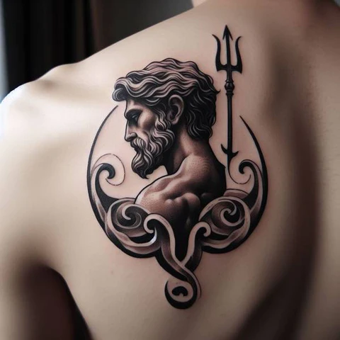 16 Peaceful Poseidon Tattoo Ideas To Control Your Emotions! 22 State Of RegretSymmetrical Poseidon Shoulder Blade Tattoo