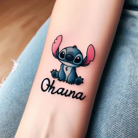 17 Charming Stitch Tattoo Ideas To Stimulate Your Brain! 5 Stitched For Lif Ohana Stitch Tattoo With Stylish Letters