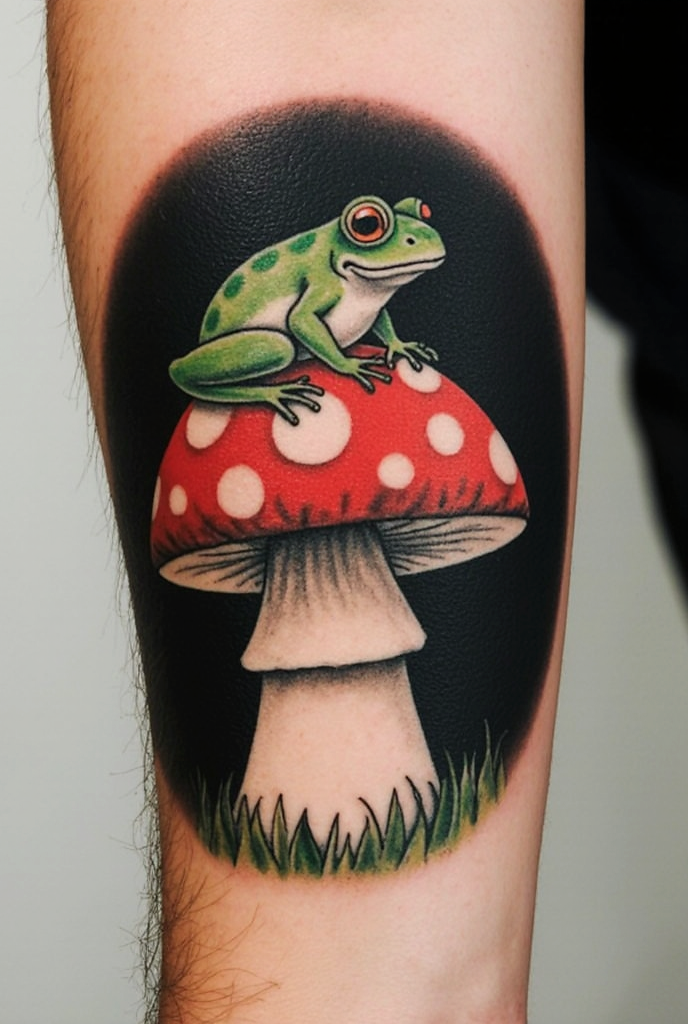 23 Fabulous Frog Tattoo Ideas 21 Stoic Frog On Mushroom Tattoo 1