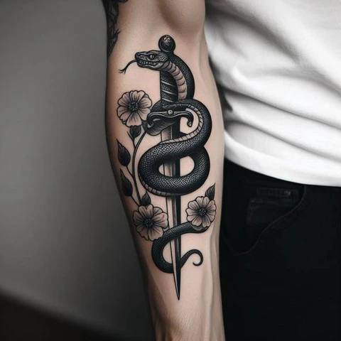 30 Sacred Snake Tattoo Ideas To Highlight Your Exclusivity! 32 Subtle Dagger And Snake Tattoo 2