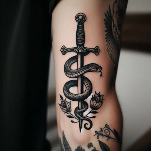 30 Sacred Snake Tattoo Ideas To Highlight Your Exclusivity! 33 Subtle Dagger And Snake Tattoo 3