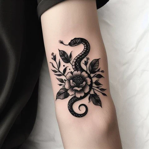 30 Sacred Snake Tattoo Ideas To Highlight Your Exclusivity! 48 Subtle Floral Snake Tattoo 2