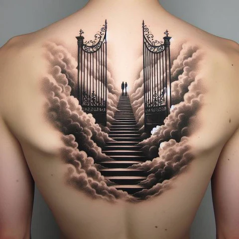 14 Sensational Stairway To Heaven Tattoo Ideas! 16 Symmetrical Stairway To Heaven Gates Tattoo 2