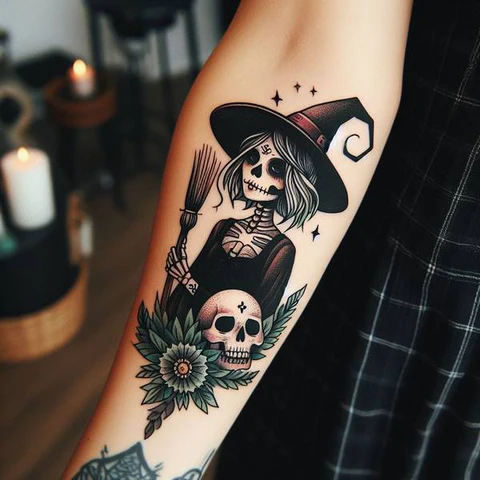 21 Spooky And Sinister Witchy Tattoos ideas 20 Taking Notes From An Old Page2