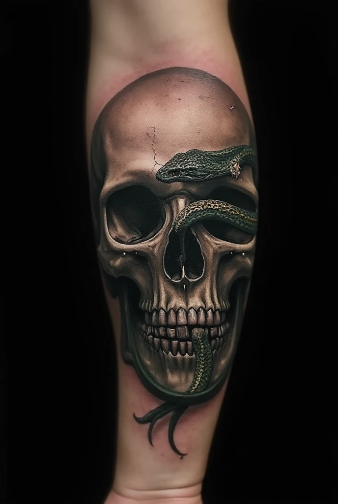 Terrifying Skull And Snake Tattoo