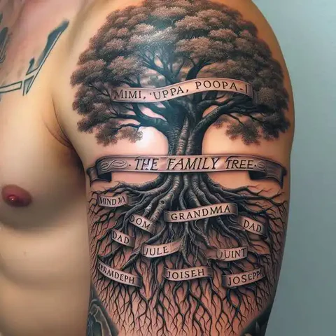 23 Fearless Family Tree Tattoo Ideas 9 Textured Family Tree Tattoo On Arm 1