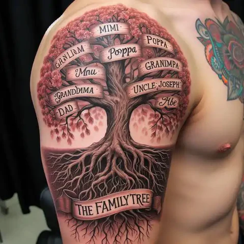 23 Fearless Family Tree Tattoo Ideas 10 Textured Family Tree Tattoo On Arm2