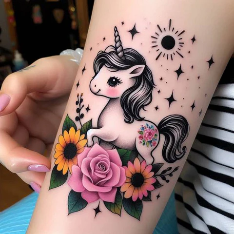 21 Mesmeric Ideas and Meanings of Unicorn Tattoos 22 The Candor Charm of Cartoon Unicorn Tattoo2