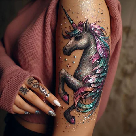 21 Mesmeric Ideas and Meanings of Unicorn Tattoos 25 The Catching Spark of Glitter Unicorn Tattoo