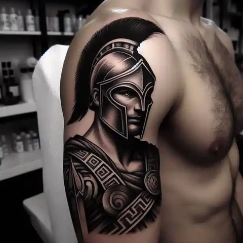 The Look Of Intimidation Glistening Greek Warrior Tattoo