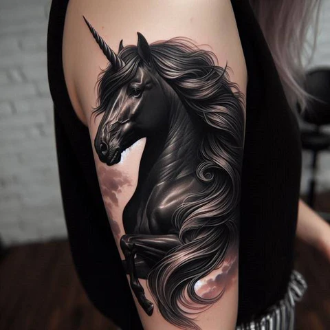21 Mesmeric Ideas and Meanings of Unicorn Tattoos 8 The Manes in The Dark