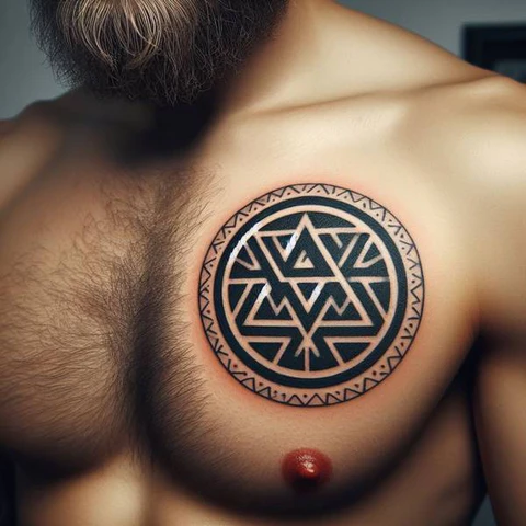 20 Glorious Valknut Tattoo Ideas To Unleash Your Inner Warrior 9 The Peek Of Monochrome2 Twisted Valknut Tattoo On Chest