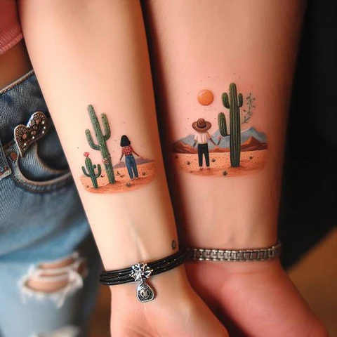 20 Stunning Sibling Tattoo Ideas To Go Back In Time! 8 The Place Where Our Heart ResidesHeartwarming Sibling Cactus Tattoo