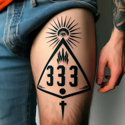 11 Thrilling 333 Tattoo Ideas To Enhance Your Creative Prowess! 15 The Twisted Fate2 Intricate 333 Tattoo On Thigh