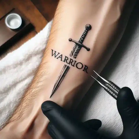 Theatrics Of Medieval Weapons Vintage Warrior Script Tattoo 2