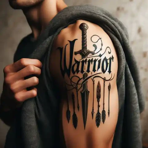 Theatrics Of Medieval Weapons Vintage Warrior Script Tattoo