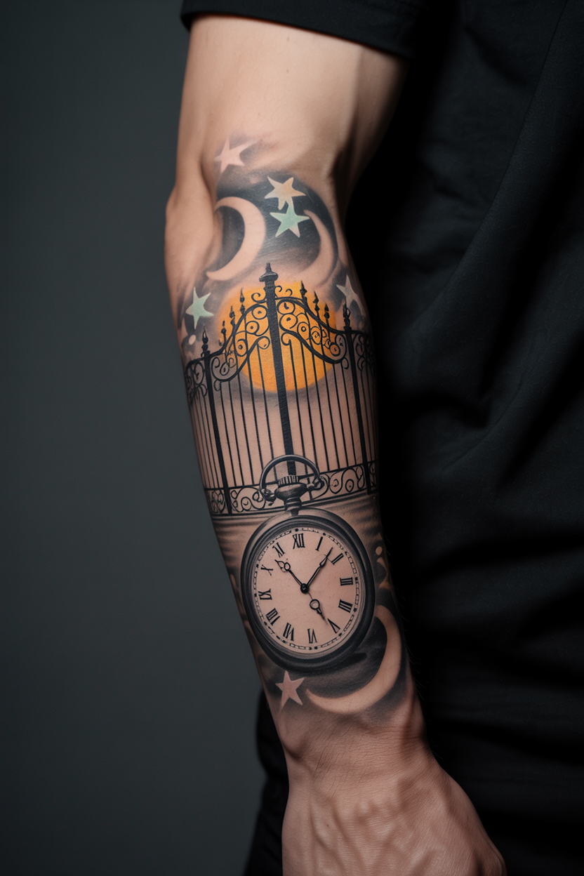 Times Running Out Alarming Gates Of Heaven And Clock Tattoo 2 1