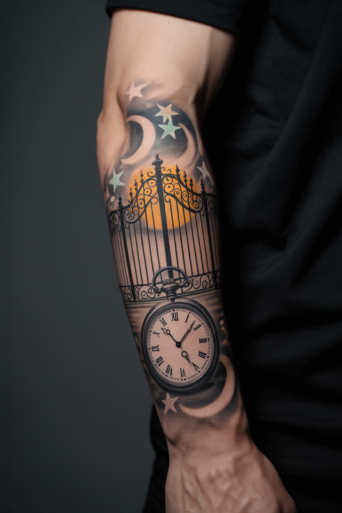 Times Running Out Alarming Gates Of Heaven And Clock Tattoo 2