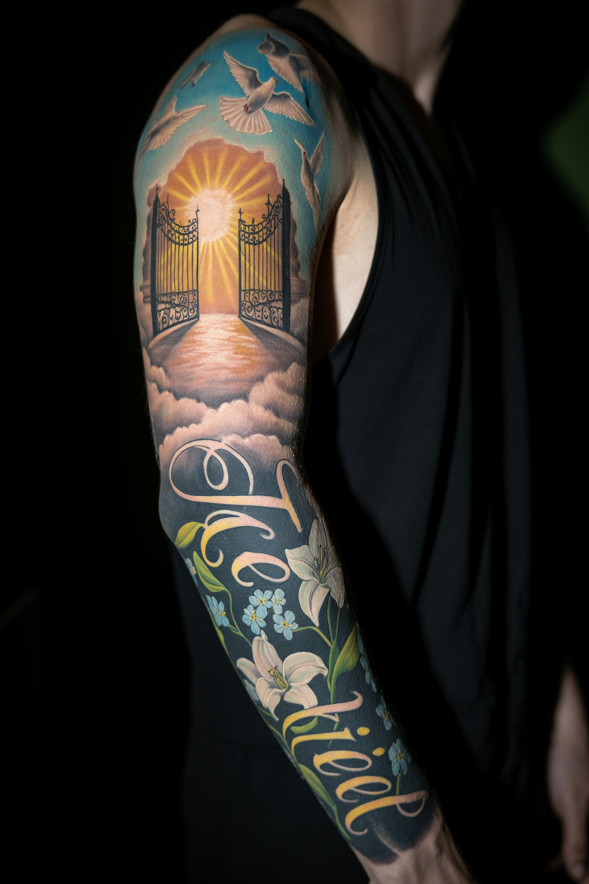 Touch Of Flamboyance Stylish Gates Of Heaven And Angel Tattoo