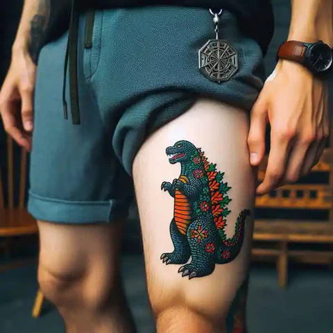 Touch Of Nature Flowery Japanese Godzilla Tattoo 2