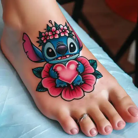 17 Charming Stitch Tattoo Ideas To Stimulate Your Brain! 29 Touch Of Nature Flowery Stitch Tattoo On Foot