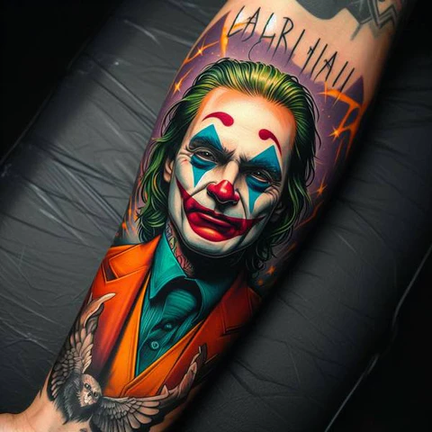 29 Fascinating Joker Tattoo Ideas 46 Traditional Joker Tattoo With Vibrant Hues2
