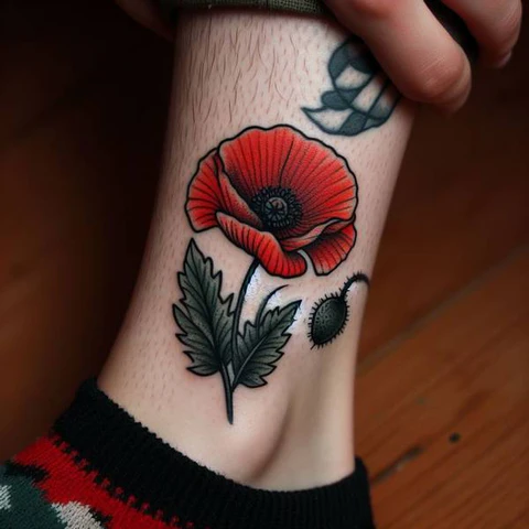 16 Pleasant Poppy Tattoo Ideas To Reveal Life’s Meaning! 14 Traveling Back In Time Traditional Poppy Tattoo With Subtle