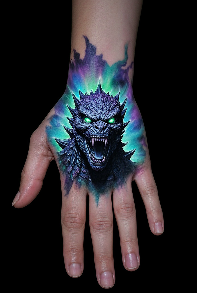 Tribute To The Legend Luminescent Godzilla Tattoo With Multiple Perspectives