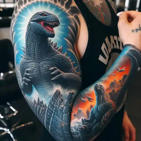 Tribute To The Legend Luminescent Godzilla Tattoo With Multiple Perspectives