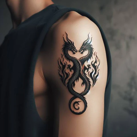 14 Thunderous Twin Flame Tattoo Ideas 10 Twin Flame Tattoo With The Vicious Intertwinement Of Dragons