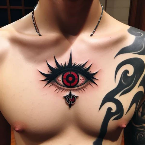 Twisted Sharingan Tattoo On Chest2