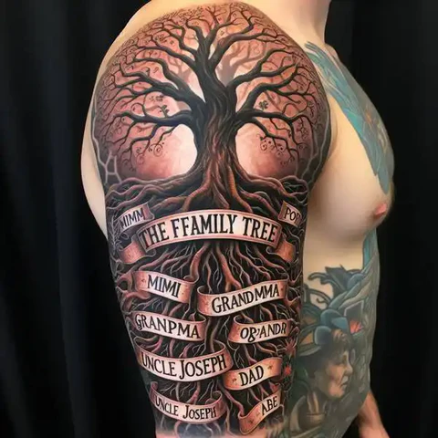 23 Fearless Family Tree Tattoo Ideas 2 Ultra Realistic Family Tree Tattoo On Sleeve2