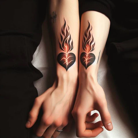 14 Thunderous Twin Flame Tattoo Ideas 8 Vibrant Twin Flame Heart Tattoo